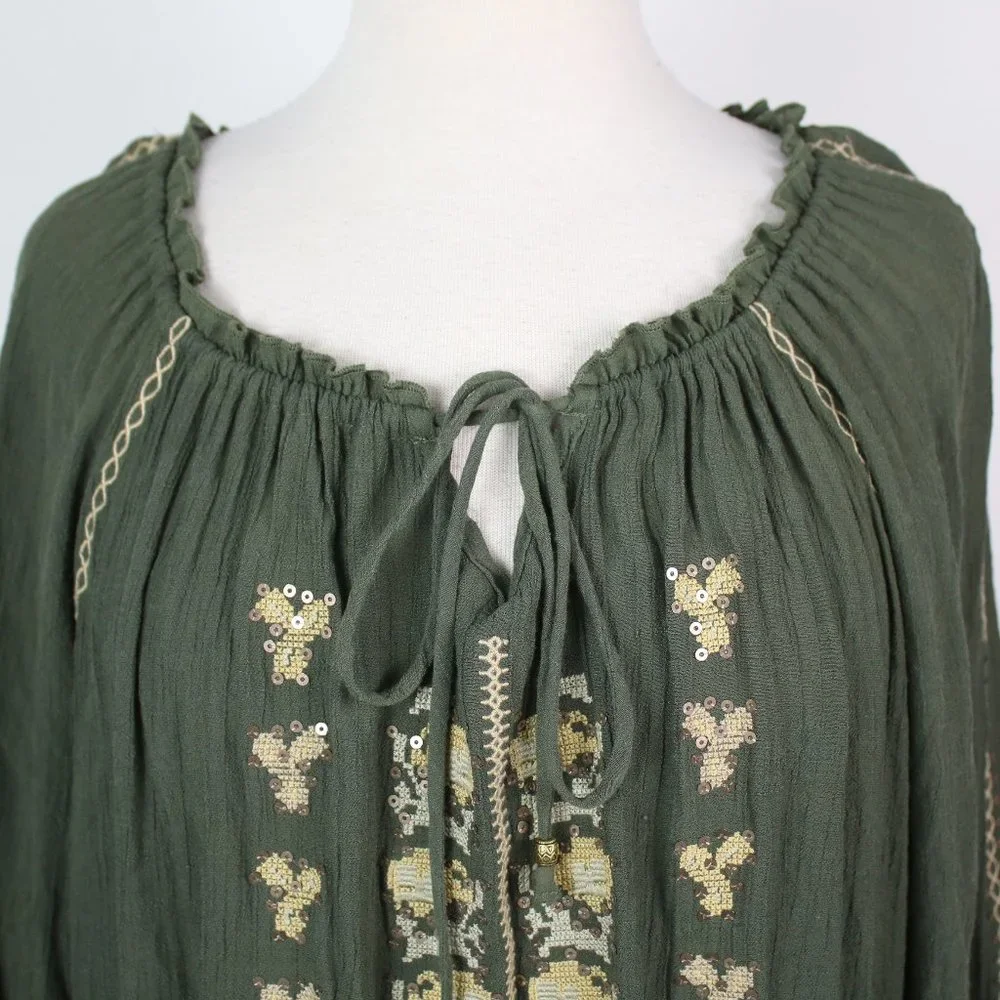 Cocomo Womens 2X Embroidered Peasant Crinkle Boho Top - Picture 3 of 5